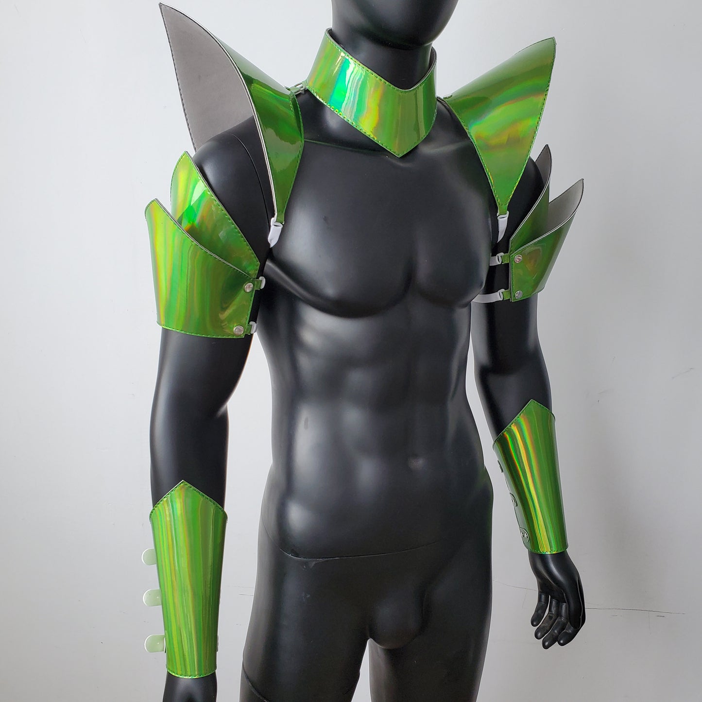 Burning Man Holographic Green Armor,Rave Green Shoulder Piece,Festival Green Choker Cape,Green Shoulder Pads Carnival Festival Costumes