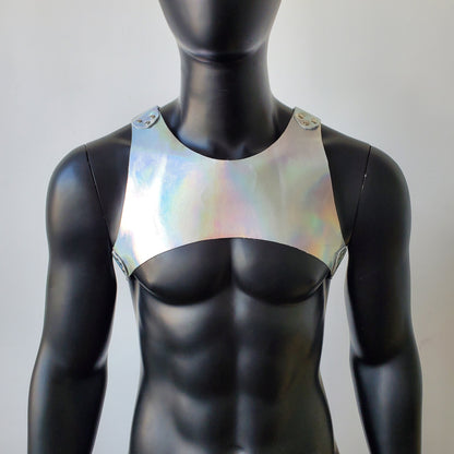 Holographic Man Fetish Harness,Mens Leather Harness,Leather Chest Harness,BDSM Harness,Gay Harness,Burning Man Outfits,Rave Festival Outfit