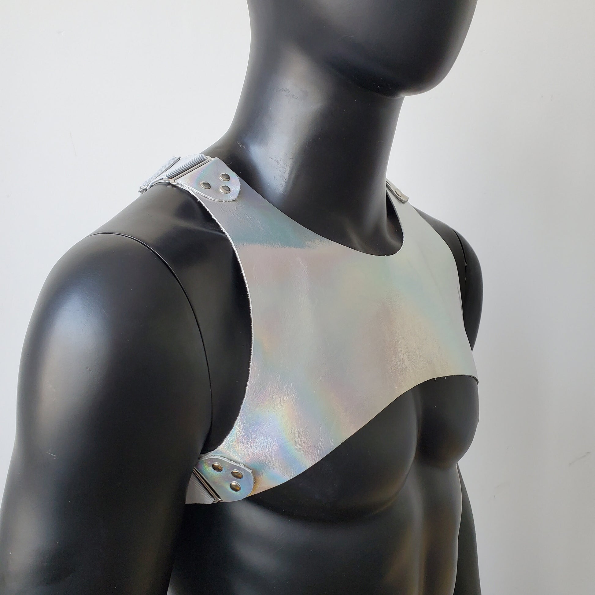 Holographic Man Fetish Harness,Mens Leather Harness,Leather Chest Harness,BDSM Harness,Gay Harness,Burning Man Outfits,Rave Festival Outfit