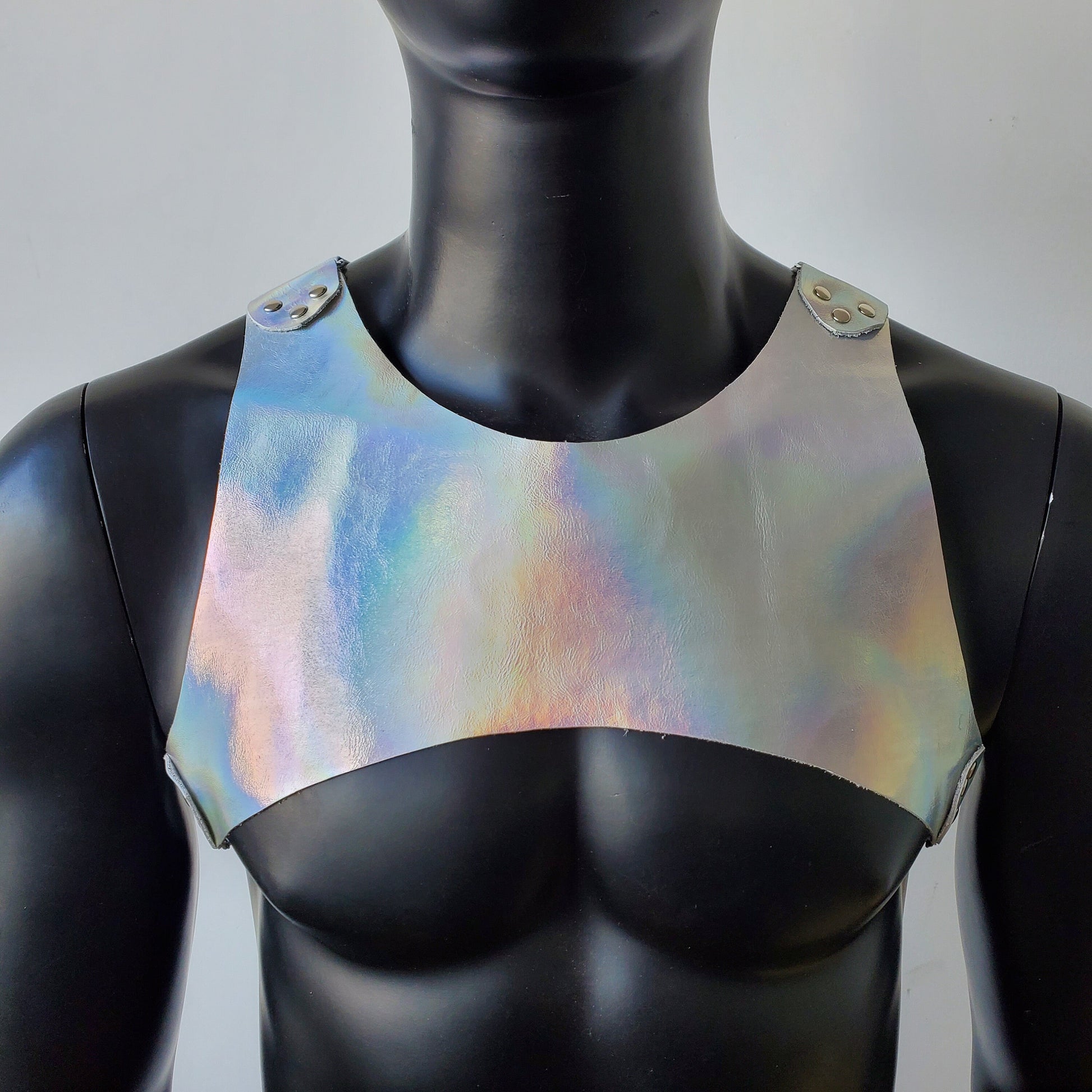 Holographic Man Fetish Harness,Mens Leather Harness,Leather Chest Harness,BDSM Harness,Gay Harness,Burning Man Outfits,Rave Festival Outfit