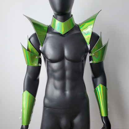 Burning Man Holographic Green Armor,Rave Green Shoulder Piece,Festival Green Choker Cape,Green Shoulder Pads Carnival Festival Costumes